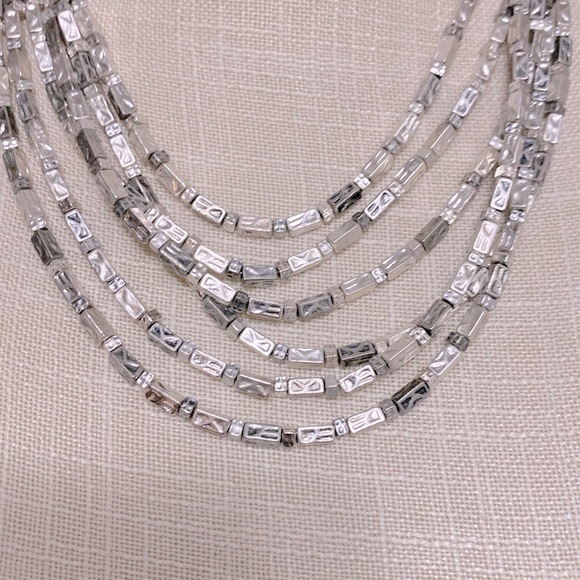 Chico’s multi strand silver tone necklace, contrasting tones, adjustable chain - Picture 4 of 10